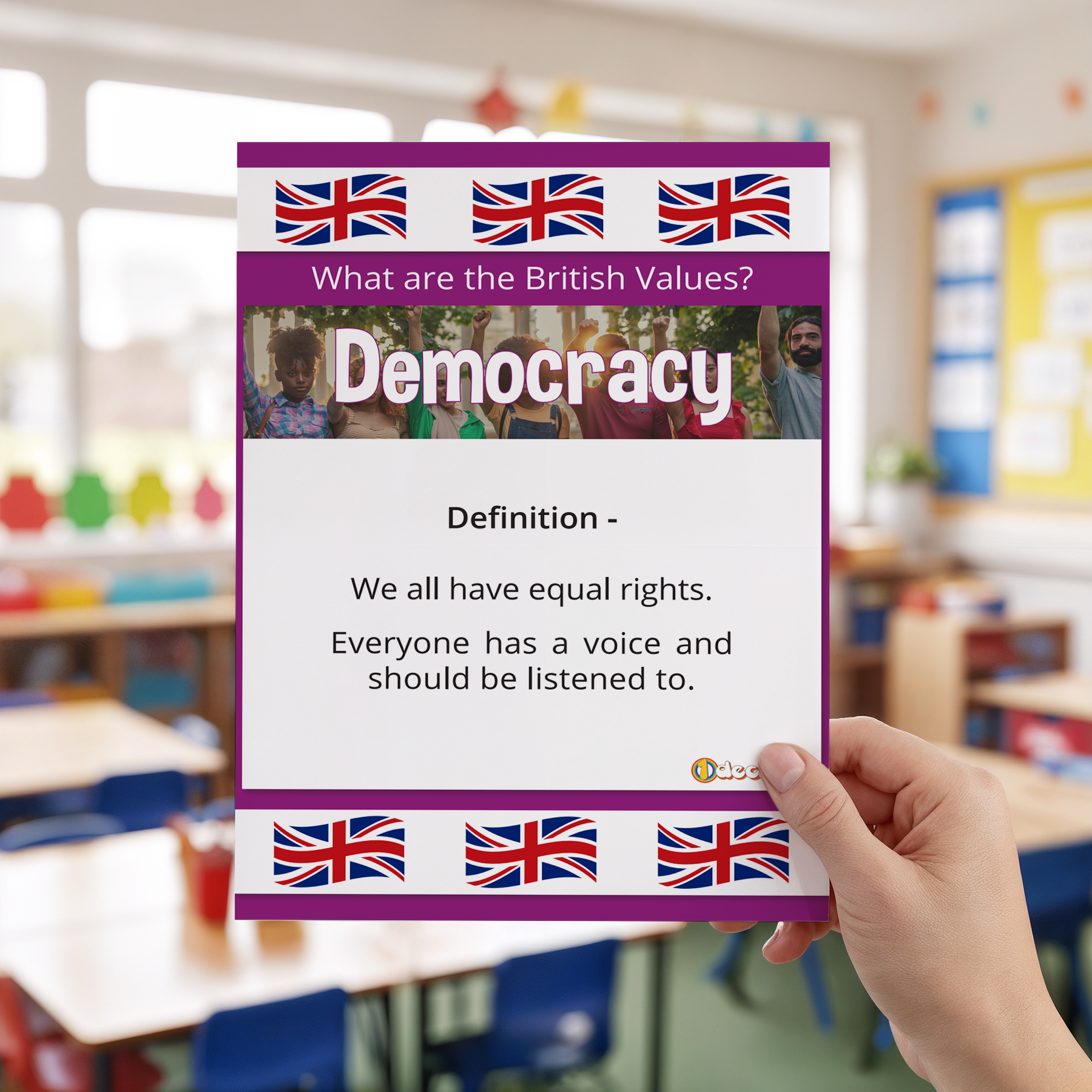 British Values democracy poster showing voting rights participation and democratic principles for UK primary schools