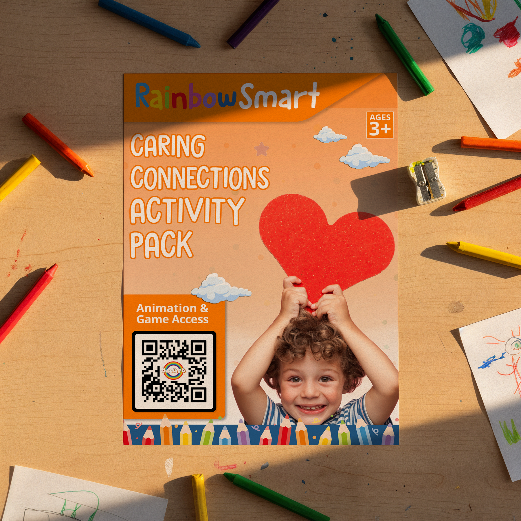 Caring Connections Activity Pack cover showing colorful child-friendly design for PSHE relationships and wellbeing learning
