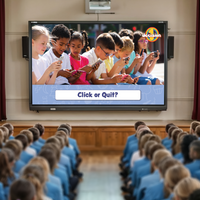 Click or Quit online safety assembly PowerPoint showing digital risk scenarios and safe choices for primary school PSHE.