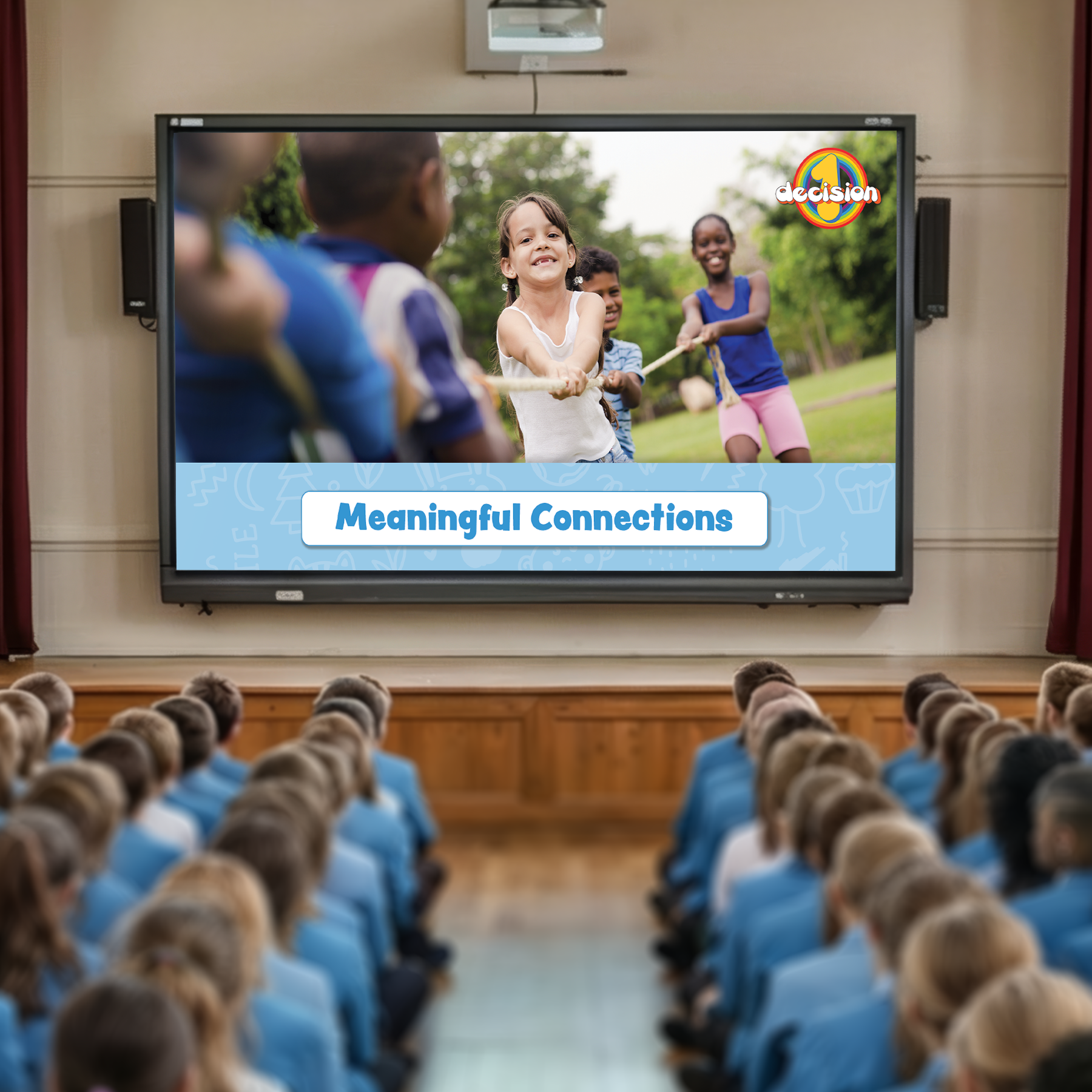 A presentation titled 'Meaningful Connections' with children playing outdoors. 