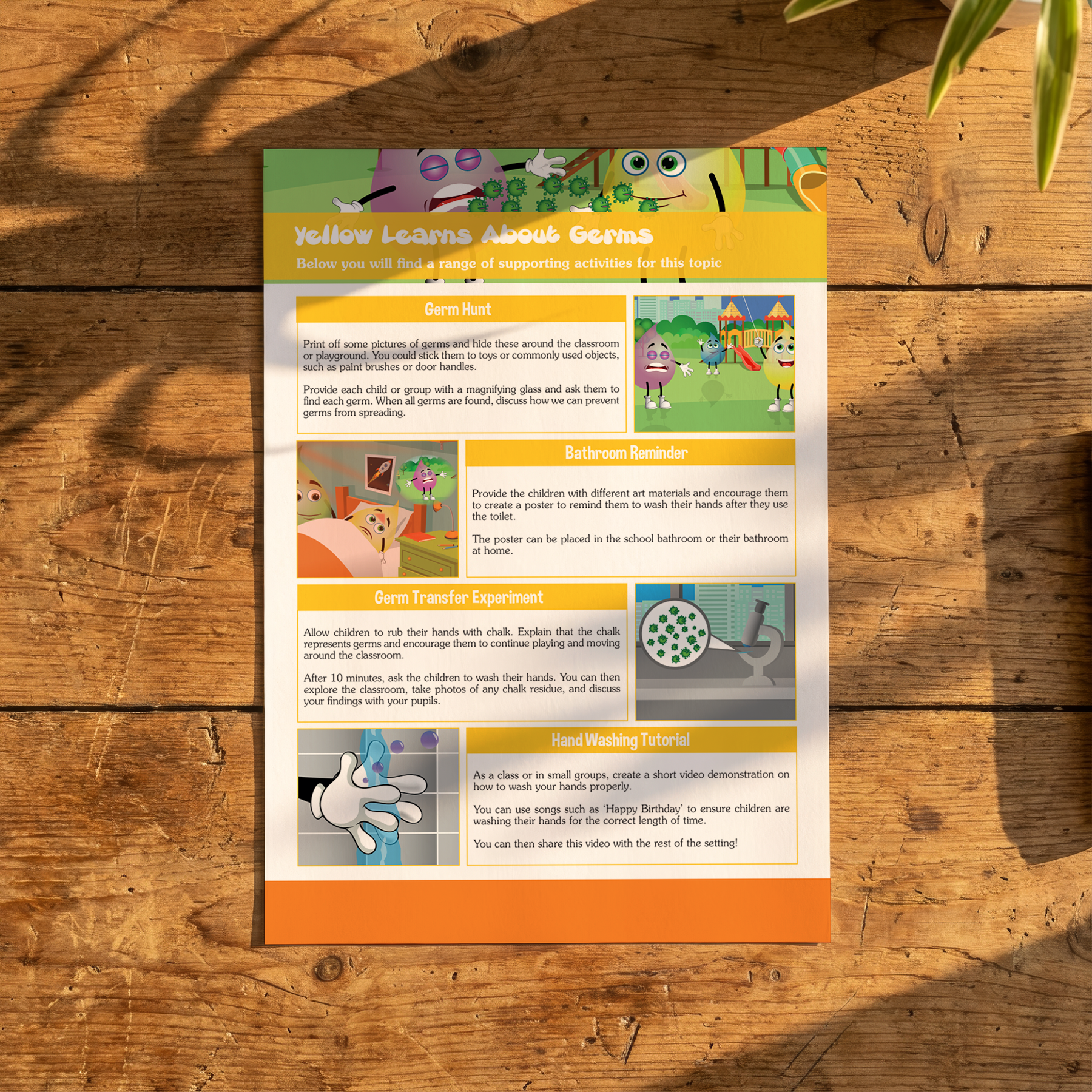 Activity Card - Yellow Learns About Germs - EYFS Hygiene, Health & Safety (PDF)